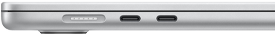 MagSafe port located on the left side, furthest back. Two Thunderbolt ports located on the left side, in front of the MagSafe port